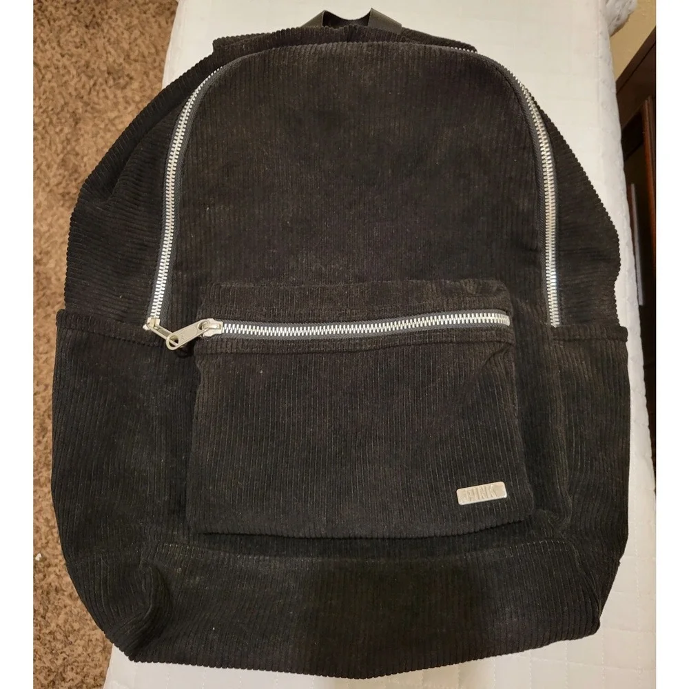 PINK Victoria's Secret Black Corduroy Backpack Laptop Sleeve School Bag Academic